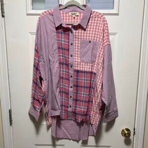 Haptics Women's Pink Plaid Button Down Shirt